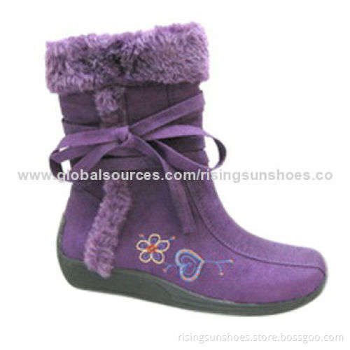 Children's shoes, short shaft with fur edge, micro-suede upper with cute embroidery, welcome OEM